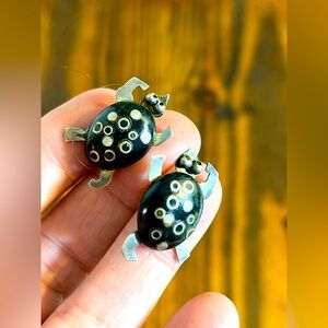 Vintage Sterling Silver and Black Turtle Earrings
Navajo black turtle post back